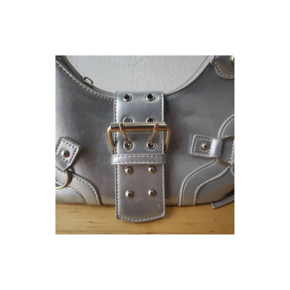 Silver Faux Leather Shoulder Bag